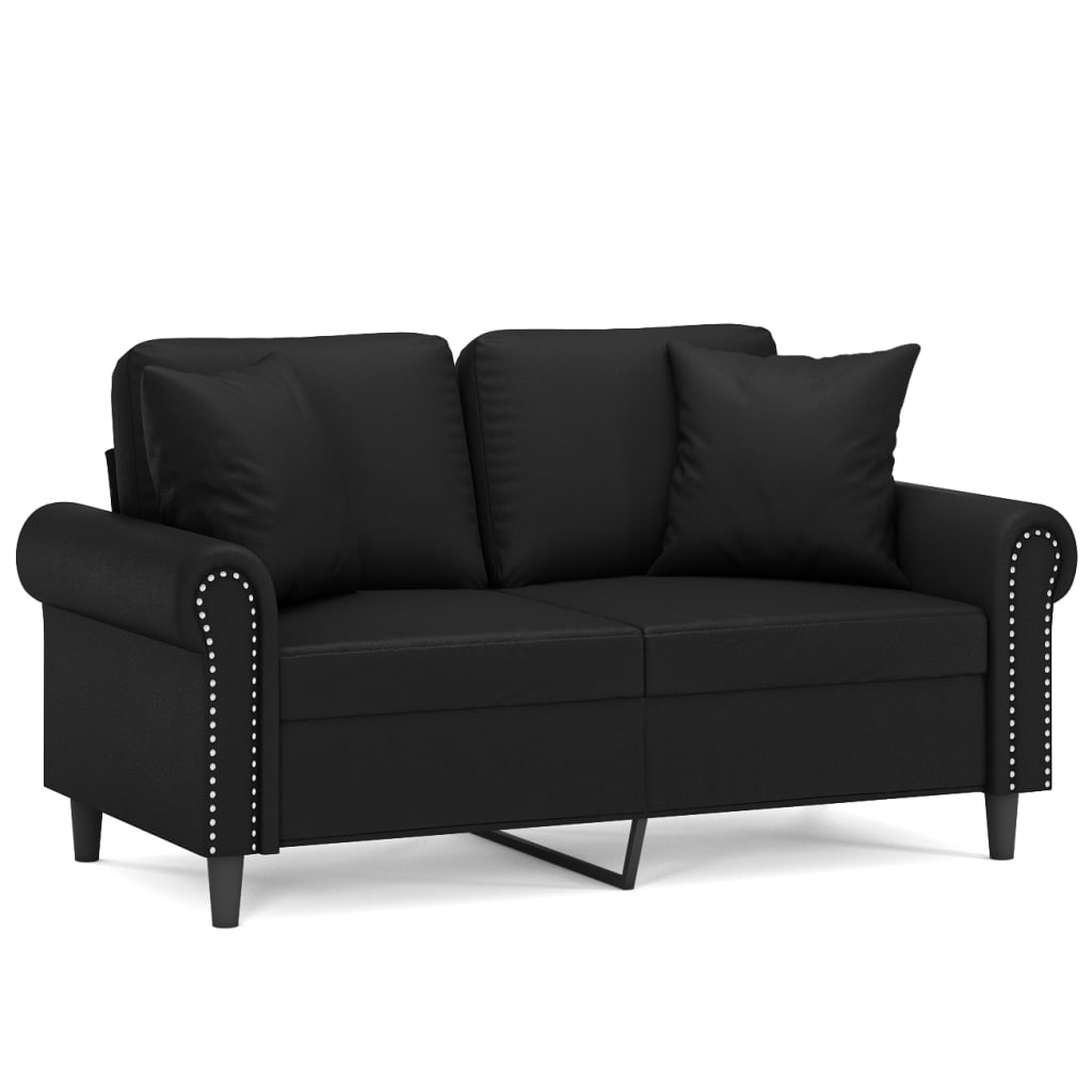 Canapé 2 places avec oreillers décoratifs noir 120cm similicuir - XIOS