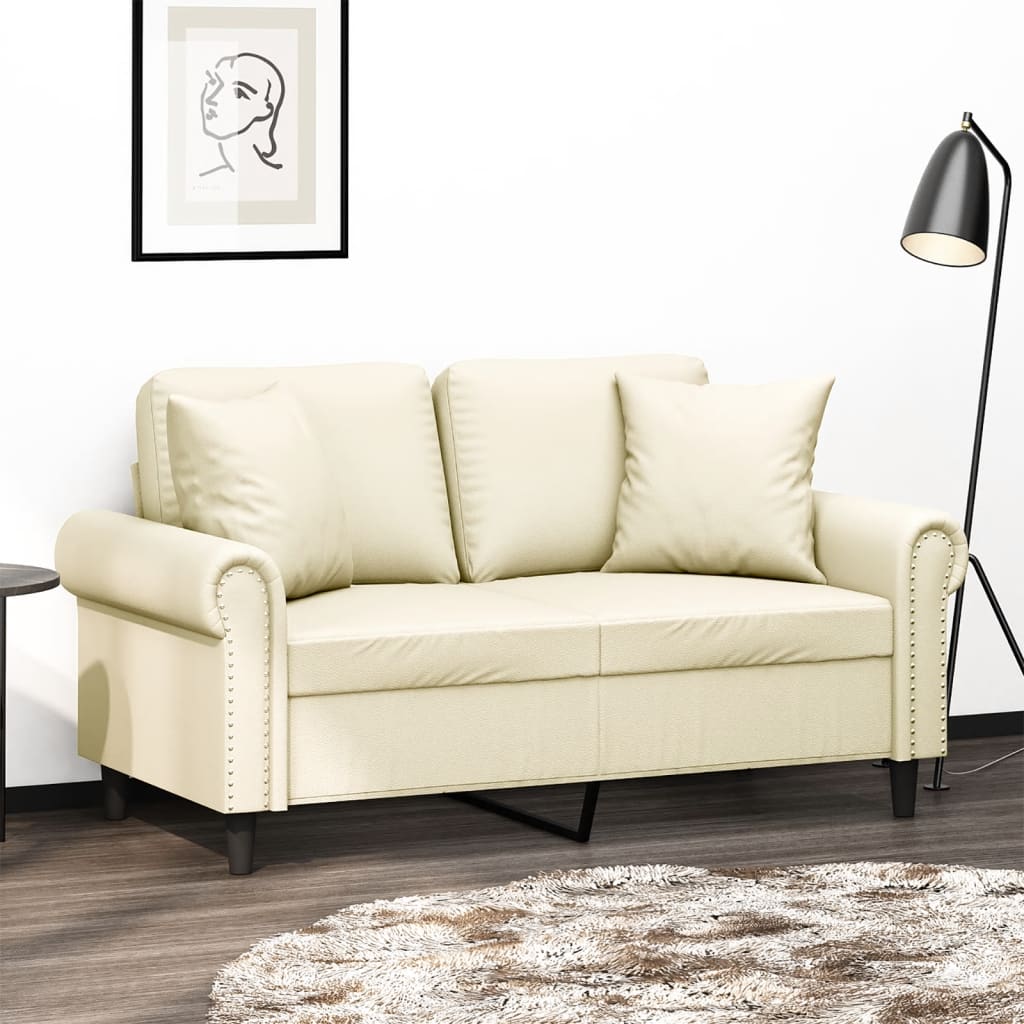 Canapé 2 places avec oreillers crème 120 cm similicuir - XIOS