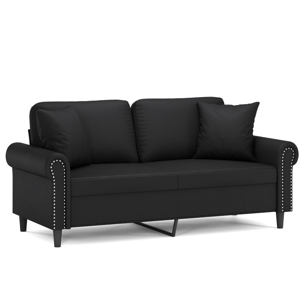 Canapé 2 places avec oreillers décoratifs noir 140cm similicuir - XIOS