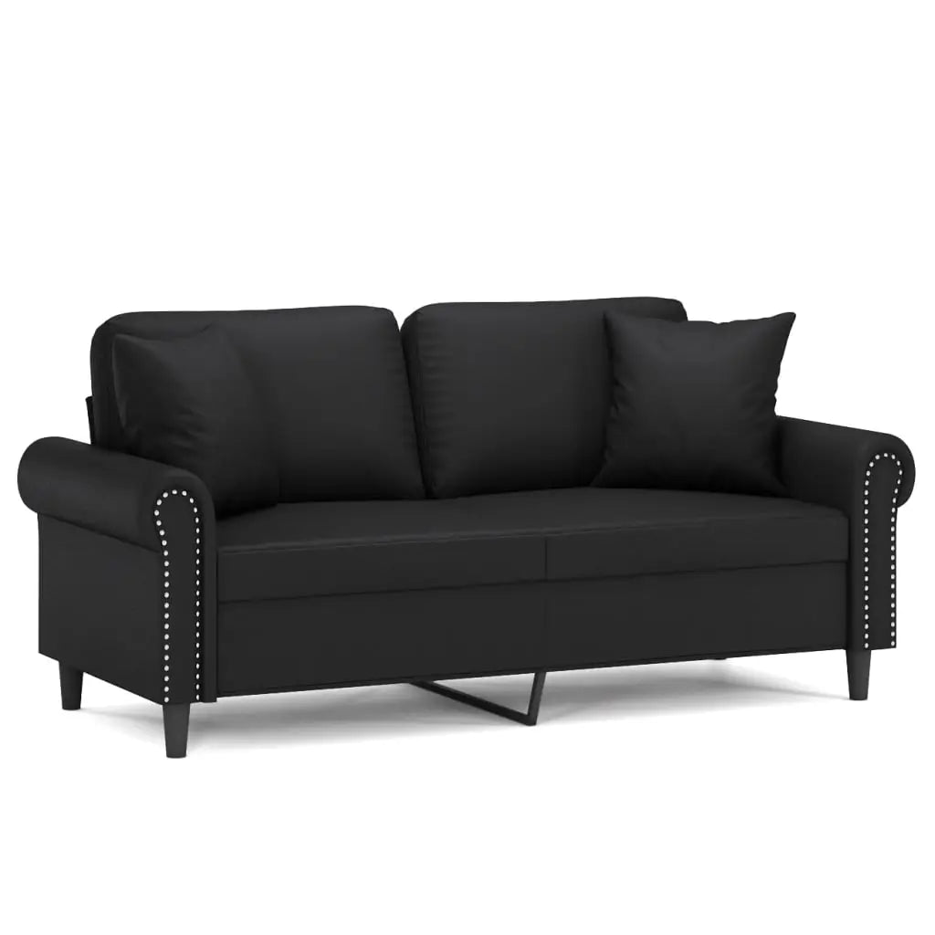 Canapé 2 places avec oreillers décoratifs noir 140cm similicuir - XIOS