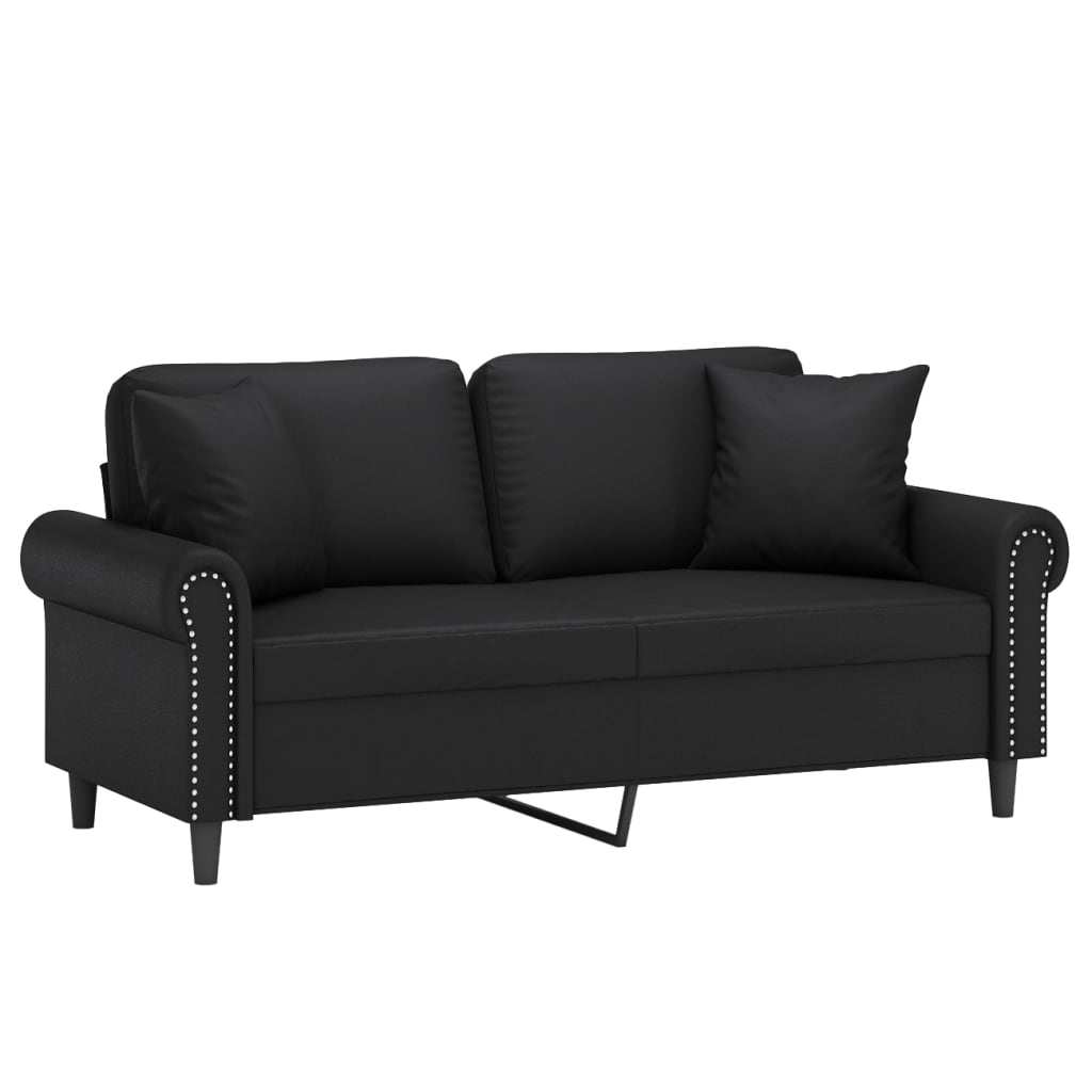Canapé 2 places avec oreillers décoratifs noir 140cm similicuir - XIOS