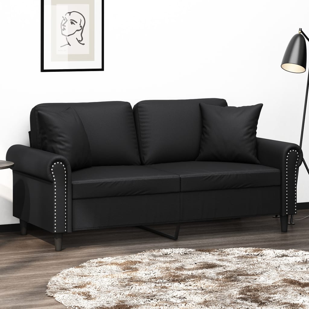 Canapé 2 places avec oreillers décoratifs noir 140cm similicuir - XIOS
