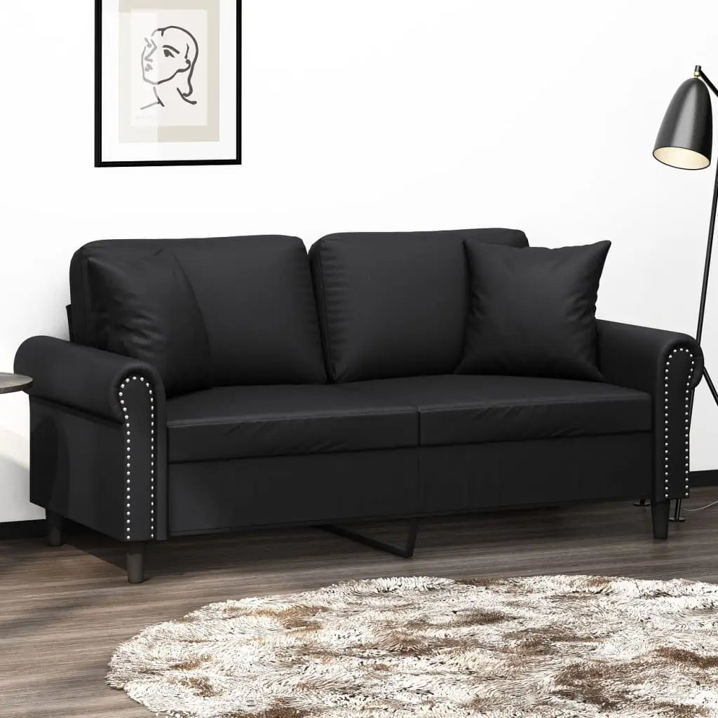 Canapé 2 places avec oreillers décoratifs noir 140cm similicuir - XIOS