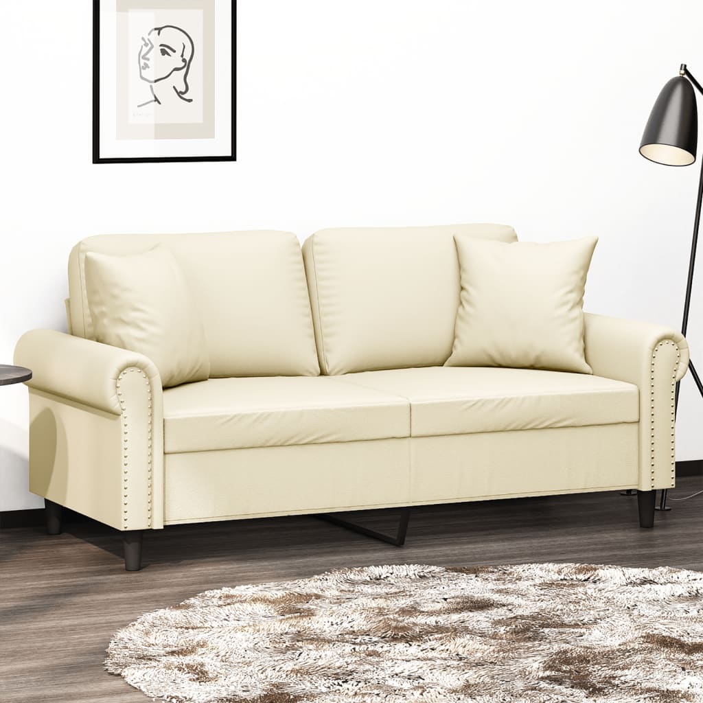 Canapé 2 places avec oreillers crème 140 cm similicuir - XIOS