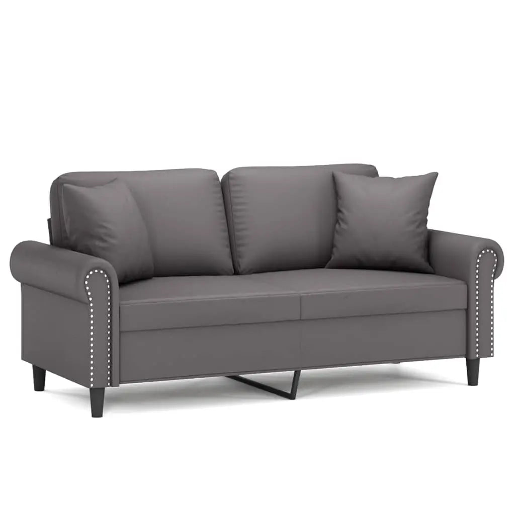 Canapé 2 places avec oreillers décoratifs gris 140cm similicuir - XIOS