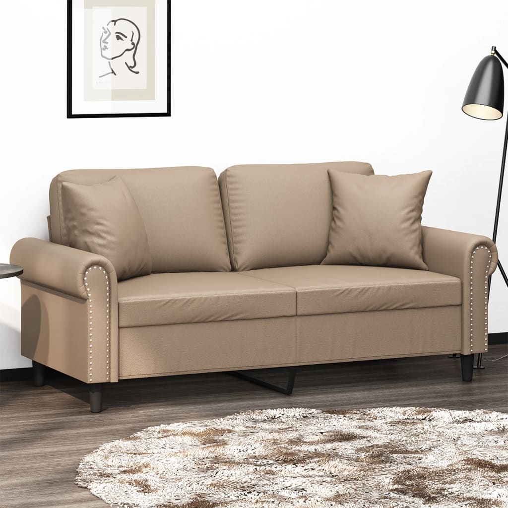 Canapé 2 places avec oreillers cappuccino 140 cm similicuir - XIOS