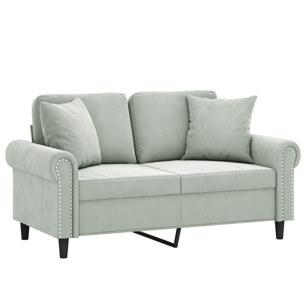 Canapé 2 places avec oreillers gris clair 120 cm velours - XIOS