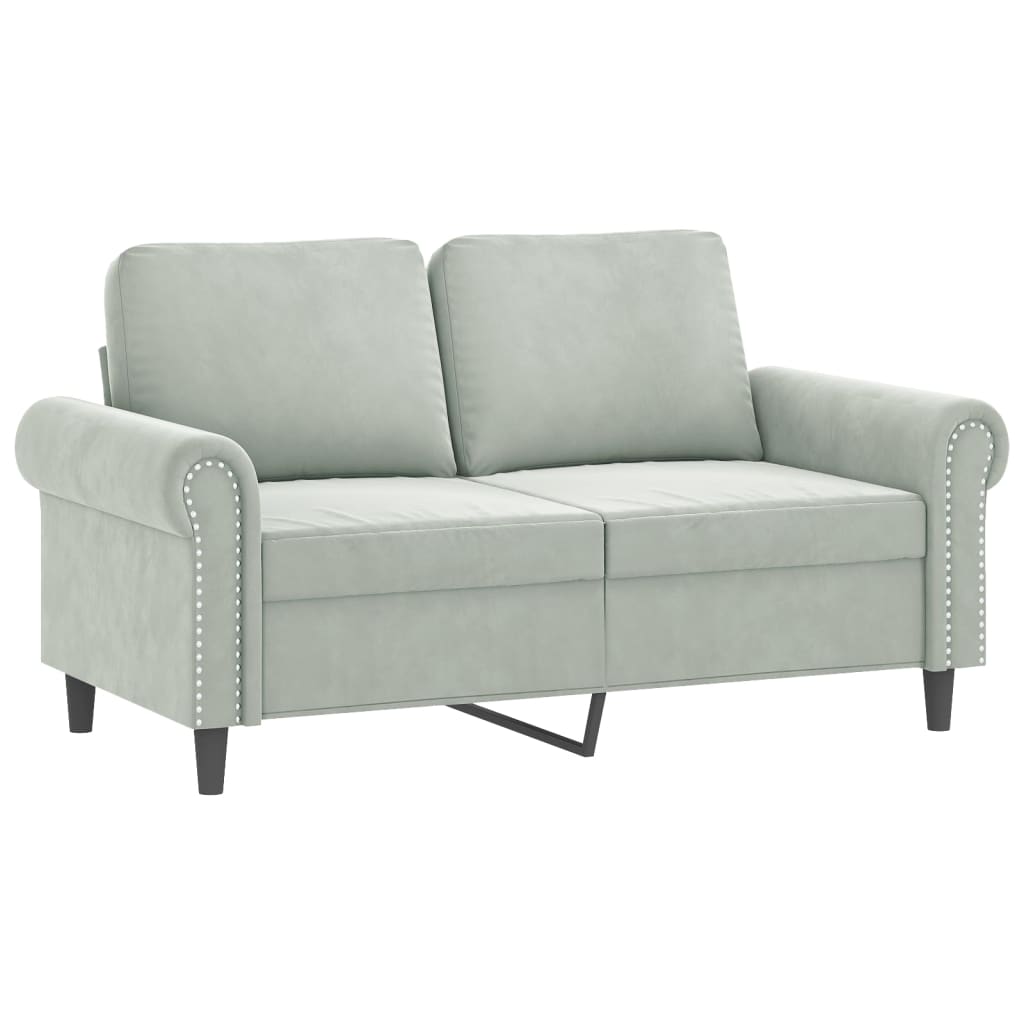 Canapé 2 places avec oreillers gris clair 120 cm velours - XIOS