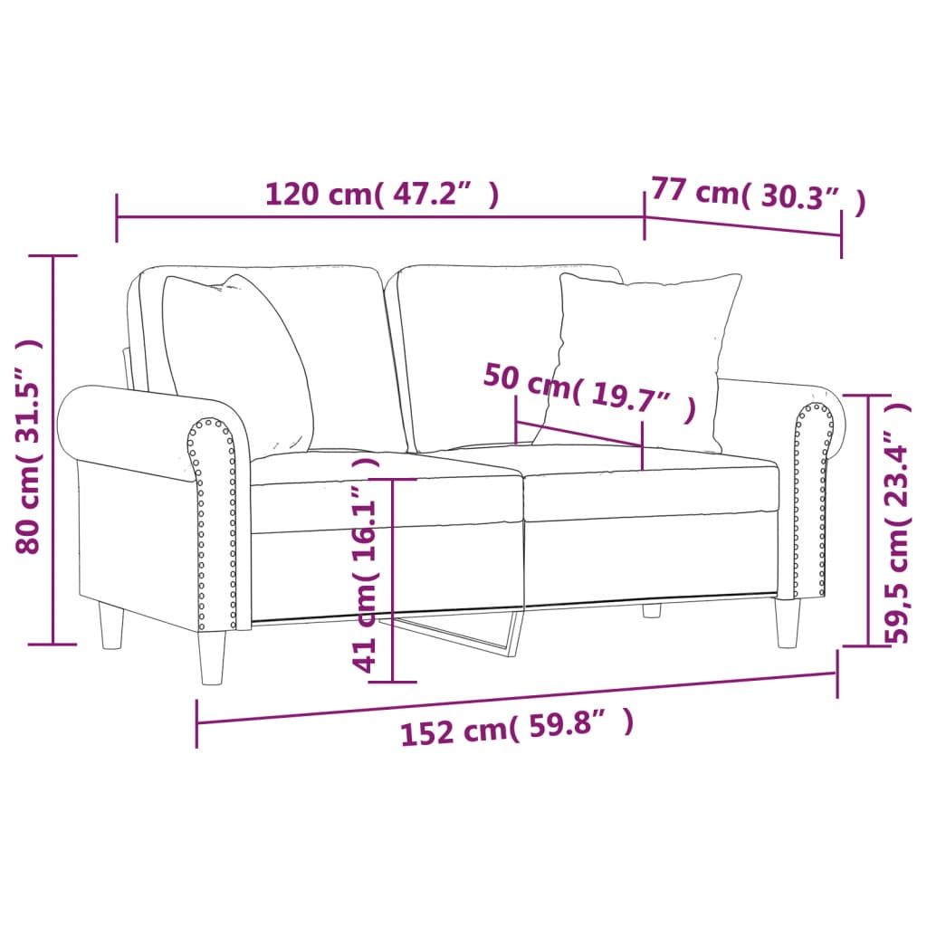 Canapé 2 places avec oreillers gris clair 120 cm velours - XIOS