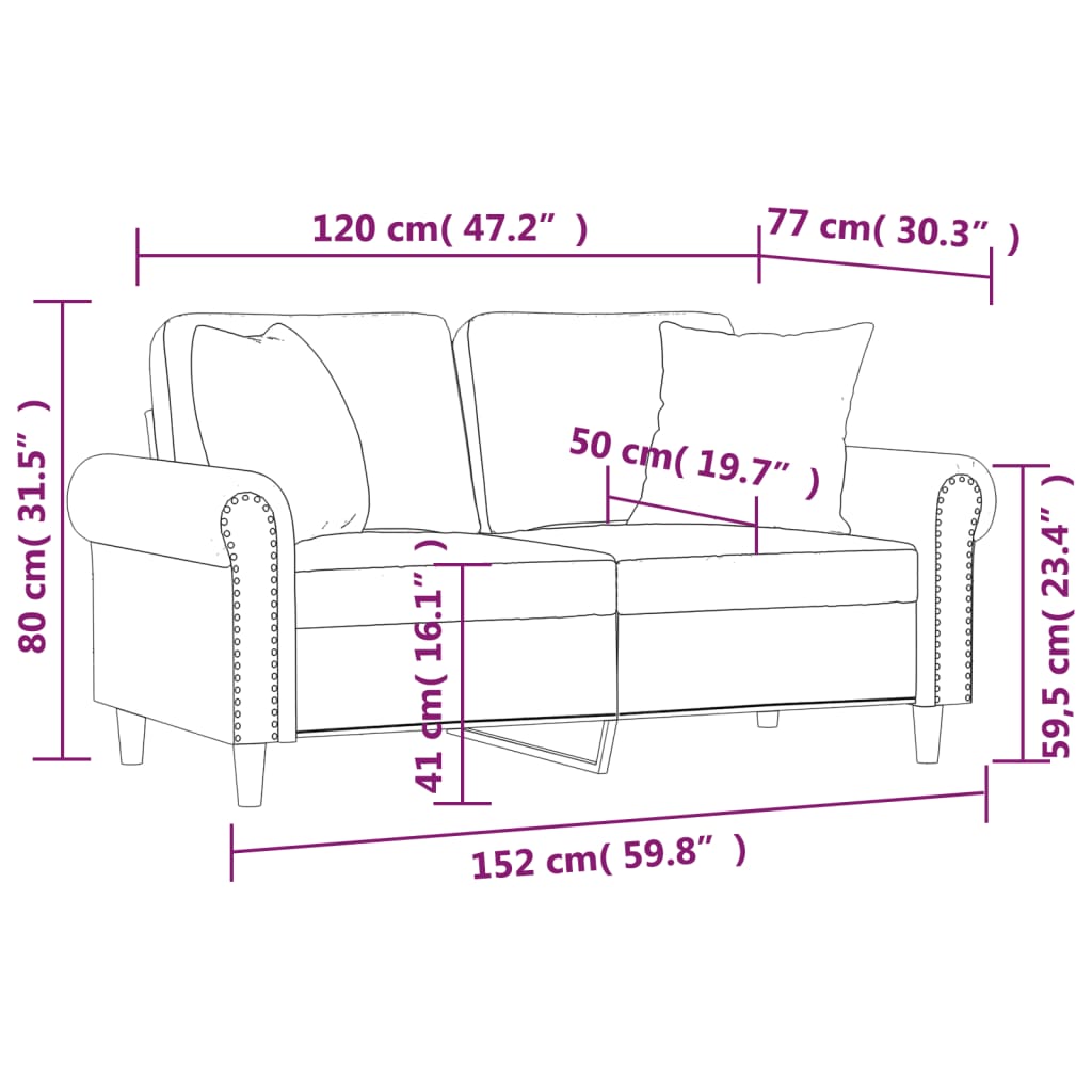 Canapé 2 places avec oreillers gris foncé 120 cm velours - XIOS