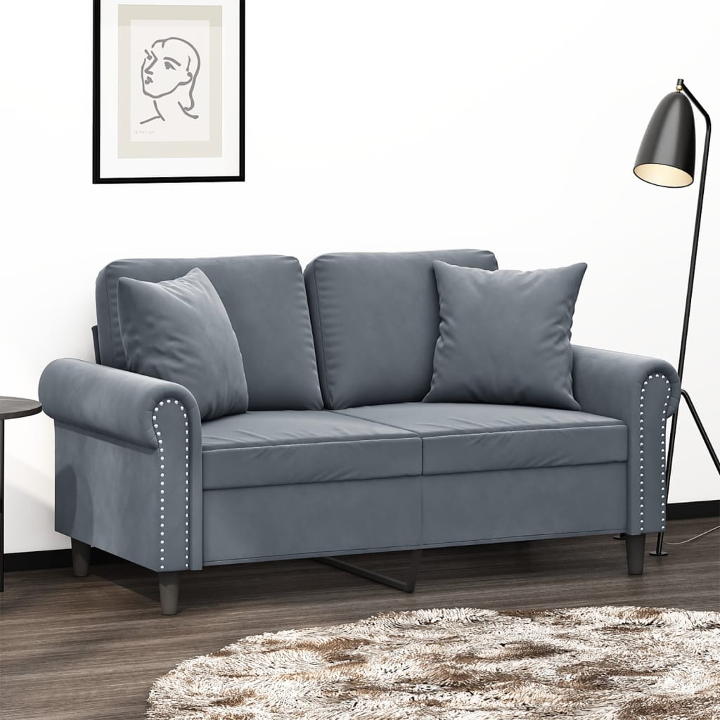 Canapé 2 places avec oreillers gris foncé 120 cm velours - XIOS