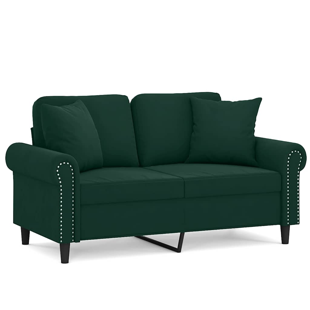 Canapé 2 places avec oreillers vert foncé 120 cm velours
