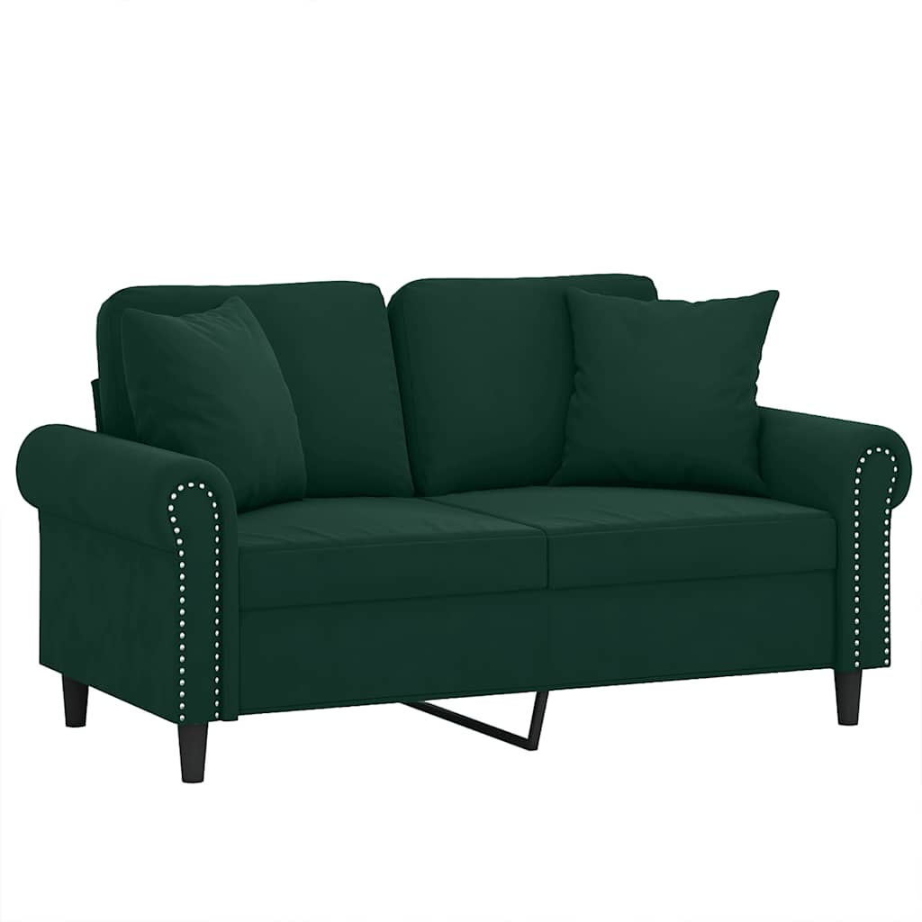 Canapé 2 places avec oreillers vert foncé 120 cm velours