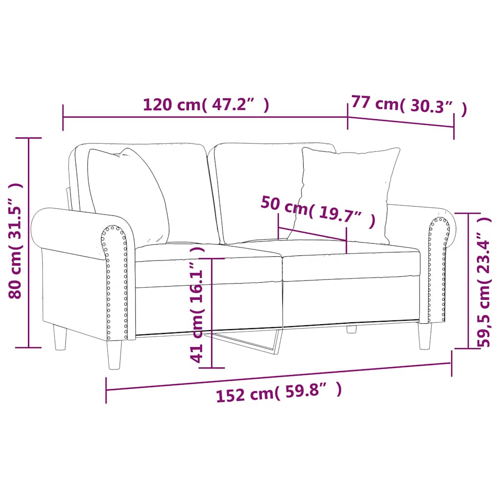 Canapé 2 places avec oreillers vert foncé 120 cm velours