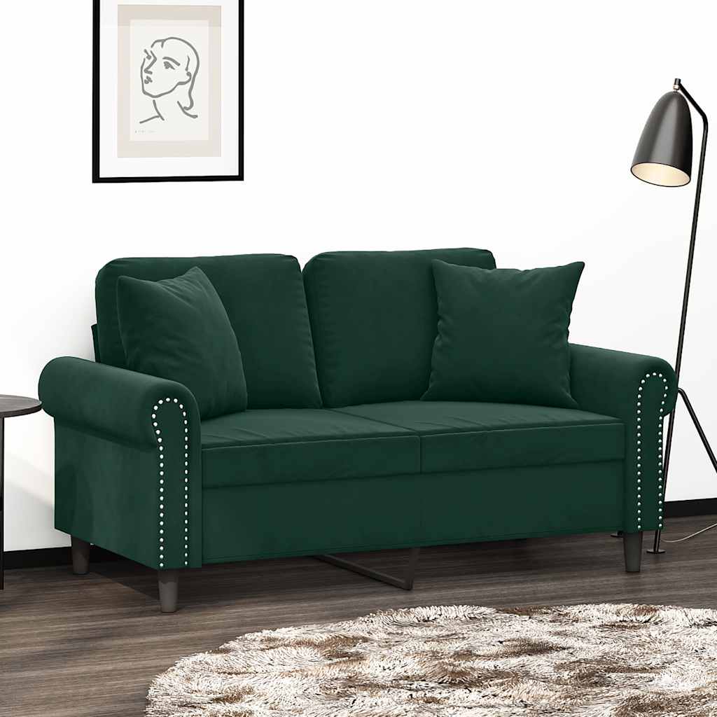 Canapé 2 places avec oreillers vert foncé 120 cm velours