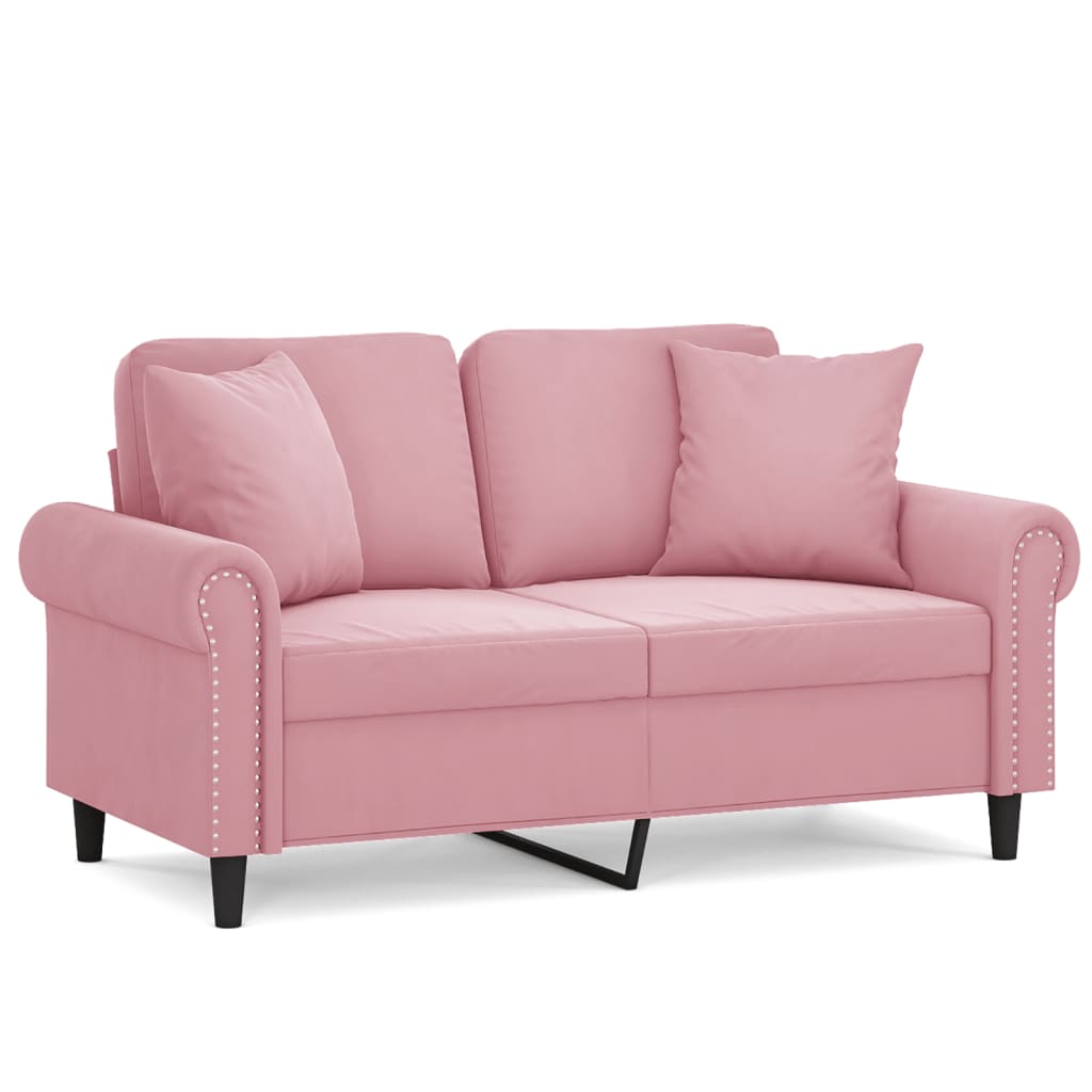 Canapé 2 places avec oreillers décoratifs rose 120 cm velours - XIOS