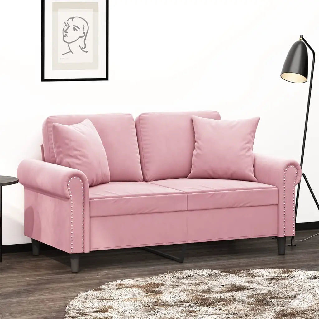 Canapé 2 places avec oreillers décoratifs rose 120 cm velours - XIOS