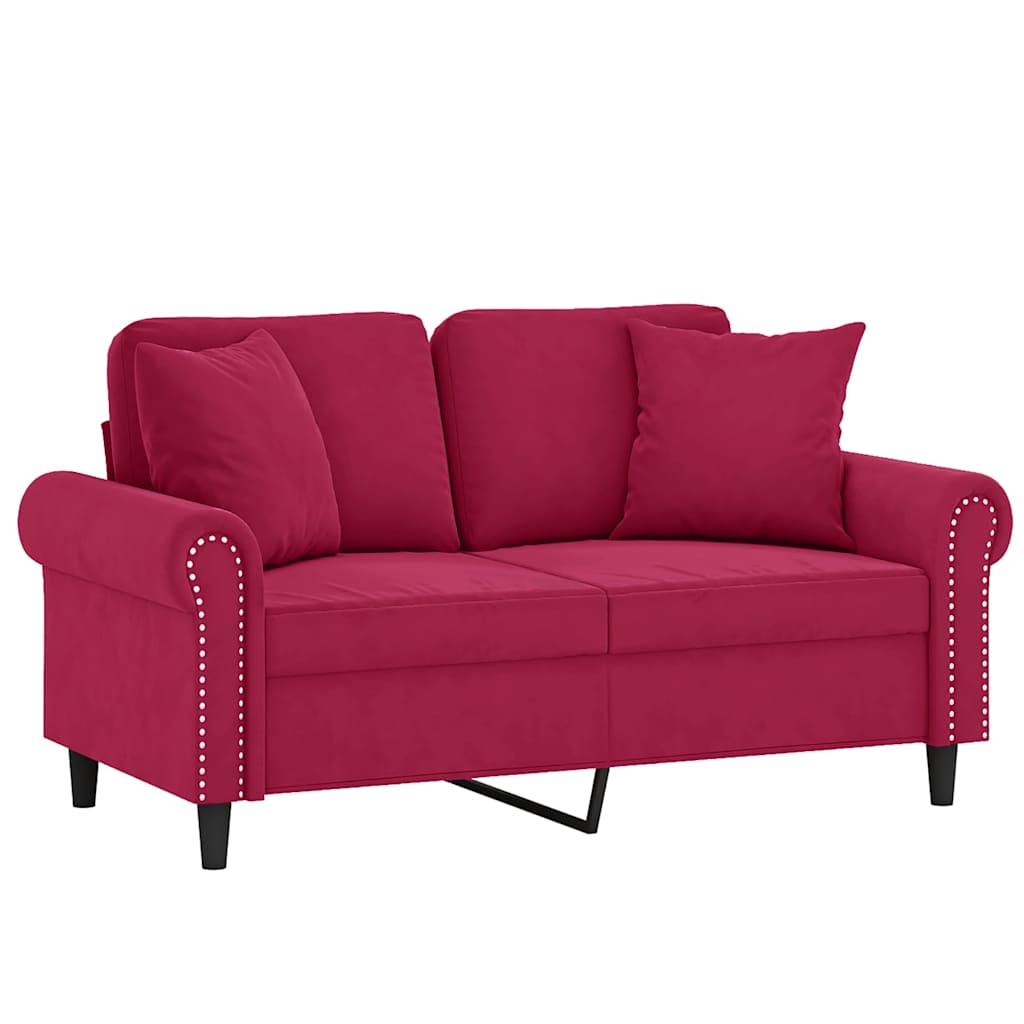 Canapé 2 places avec oreillers bordeaux 120 cm velours - XIOS