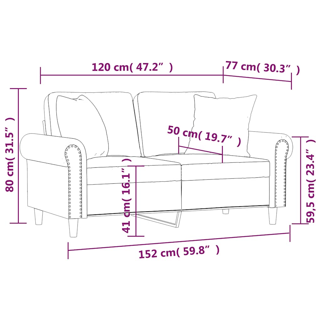 Canapé 2 places avec oreillers bordeaux 120 cm velours - XIOS