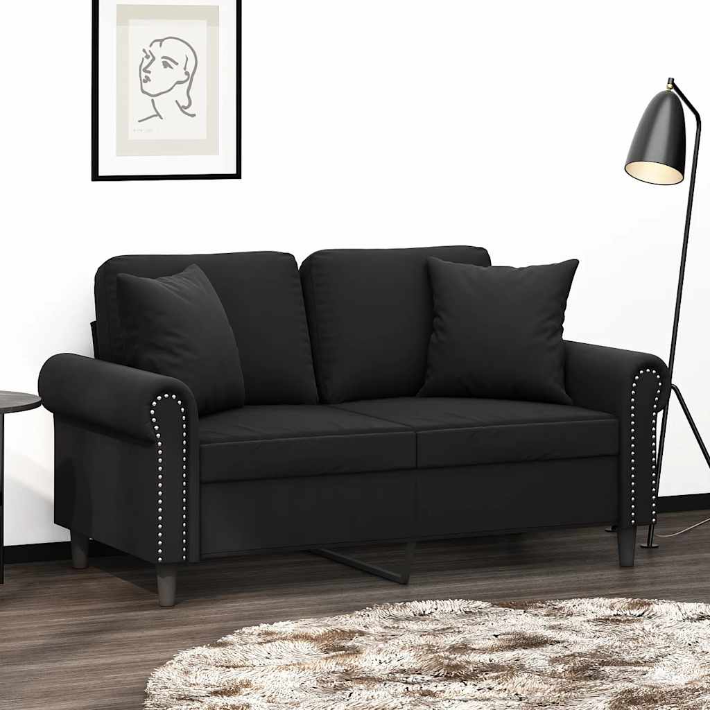 Canapé 2 places avec oreillers décoratifs noir 120 cm velours - XIOS