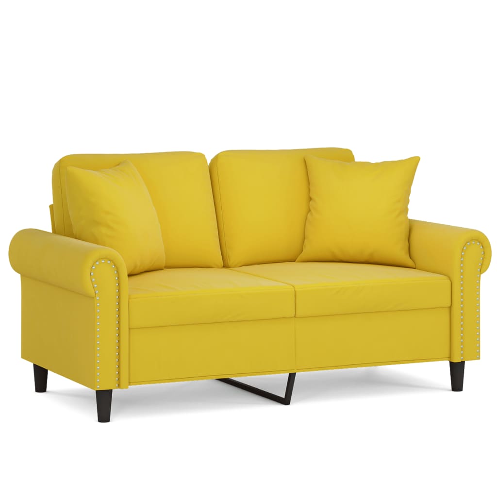 Canapé 2 places avec oreillers décoratifs jaune 120 cm velours - XIOS