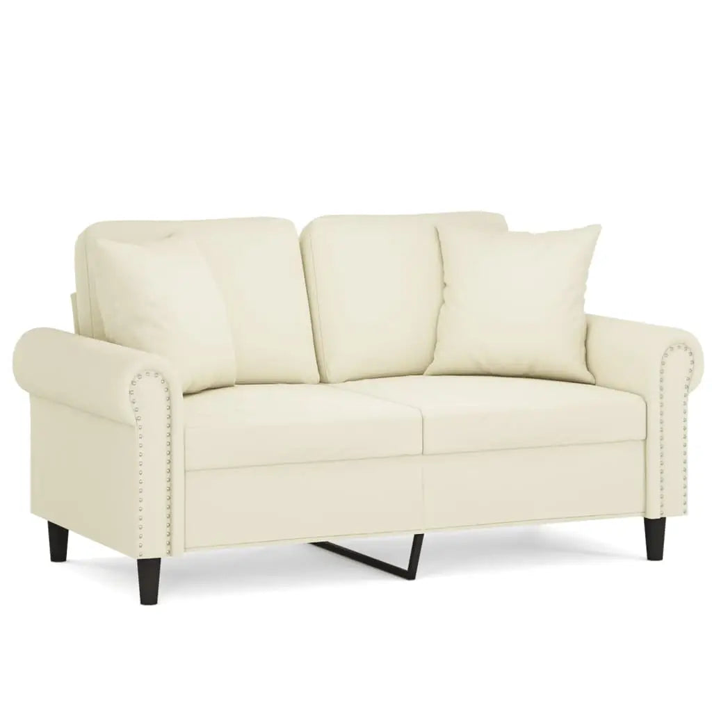 Canapé 2 places avec oreillers décoratifs crème 120 cm velours - XIOS