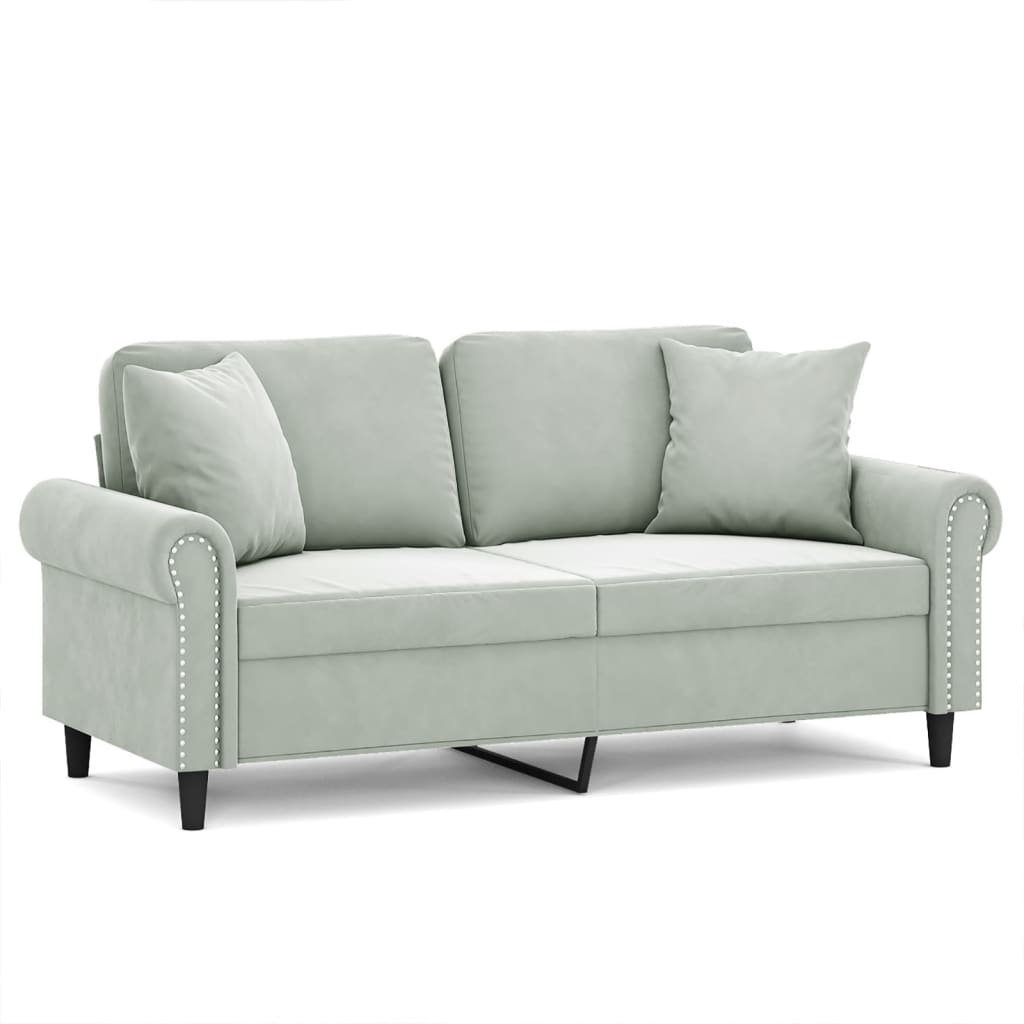 Canapé 2 places avec oreillers gris clair 140 cm velours - XIOS