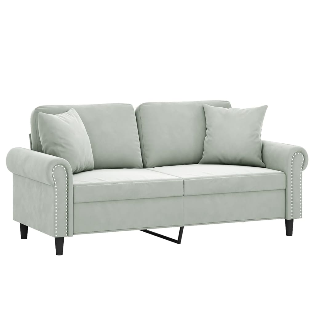Canapé 2 places avec oreillers gris clair 140 cm velours - XIOS