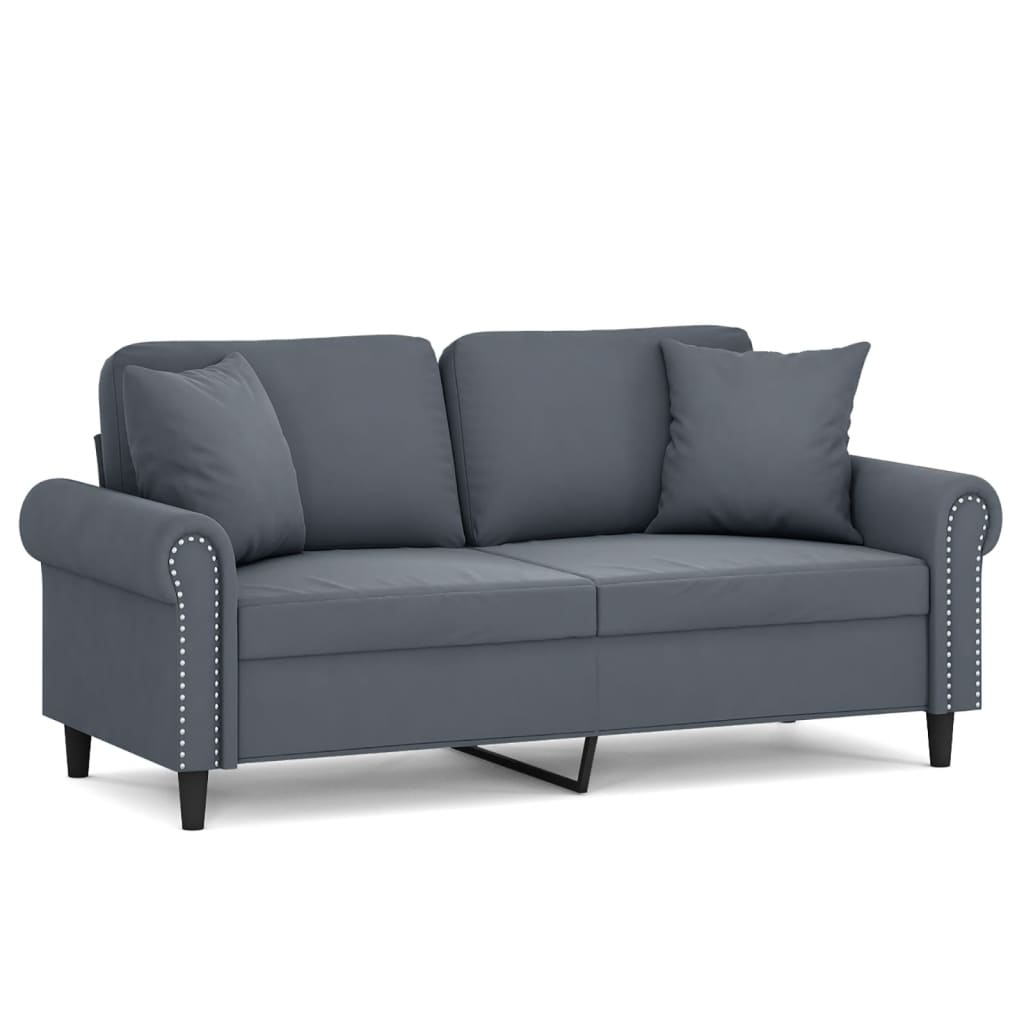 Canapé 2 places avec oreillers gris foncé 140 cm velours - XIOS