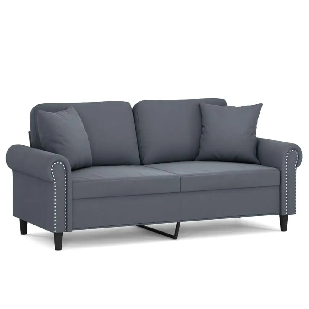 Canapé 2 places avec oreillers gris foncé 140 cm velours - XIOS