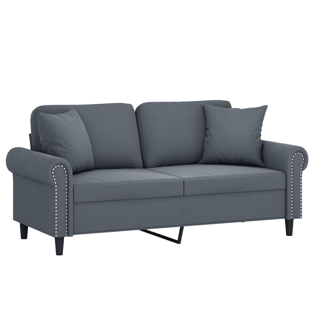 Canapé 2 places avec oreillers gris foncé 140 cm velours - XIOS