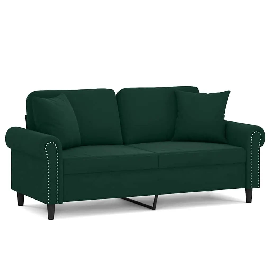 Canapé 2 places avec oreillers vert foncé 140 cm velours - XIOS