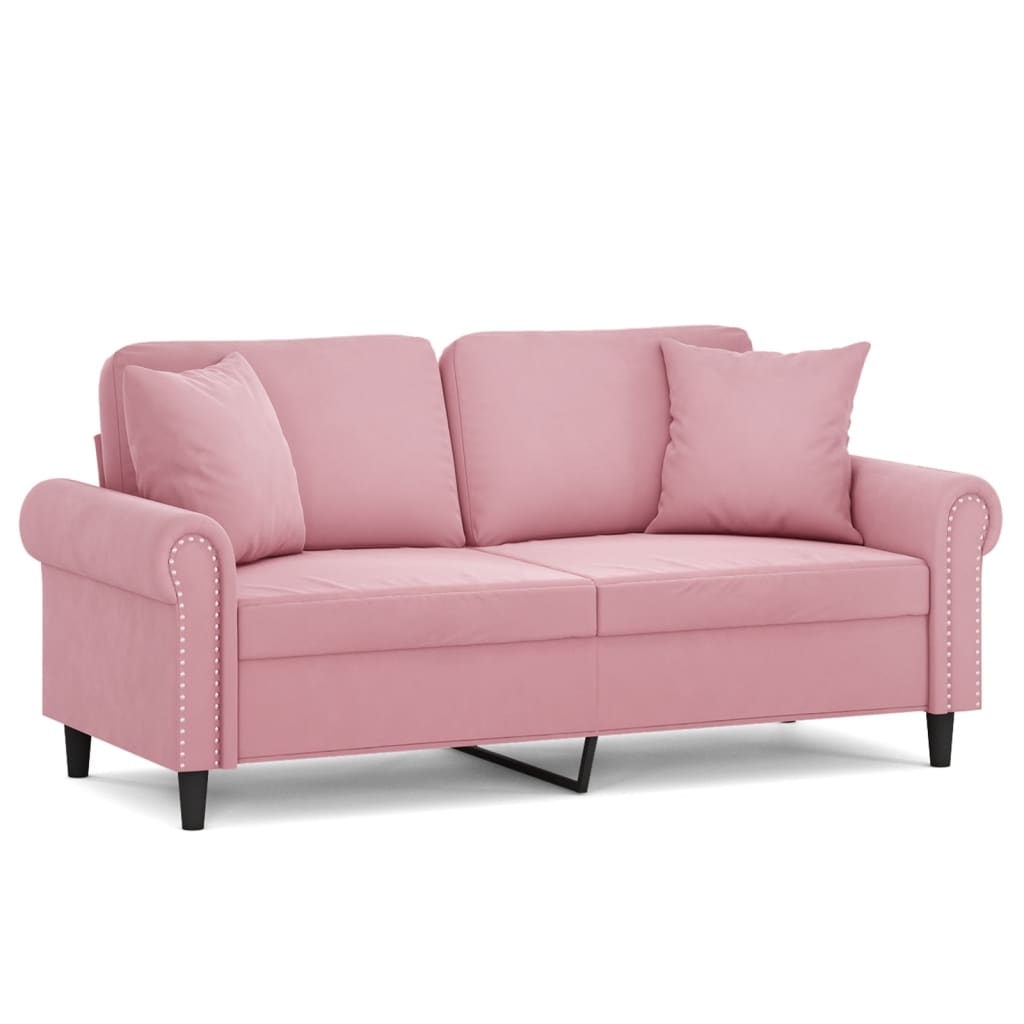 Canapé 2 places avec oreillers décoratifs rose 140 cm velours - XIOS