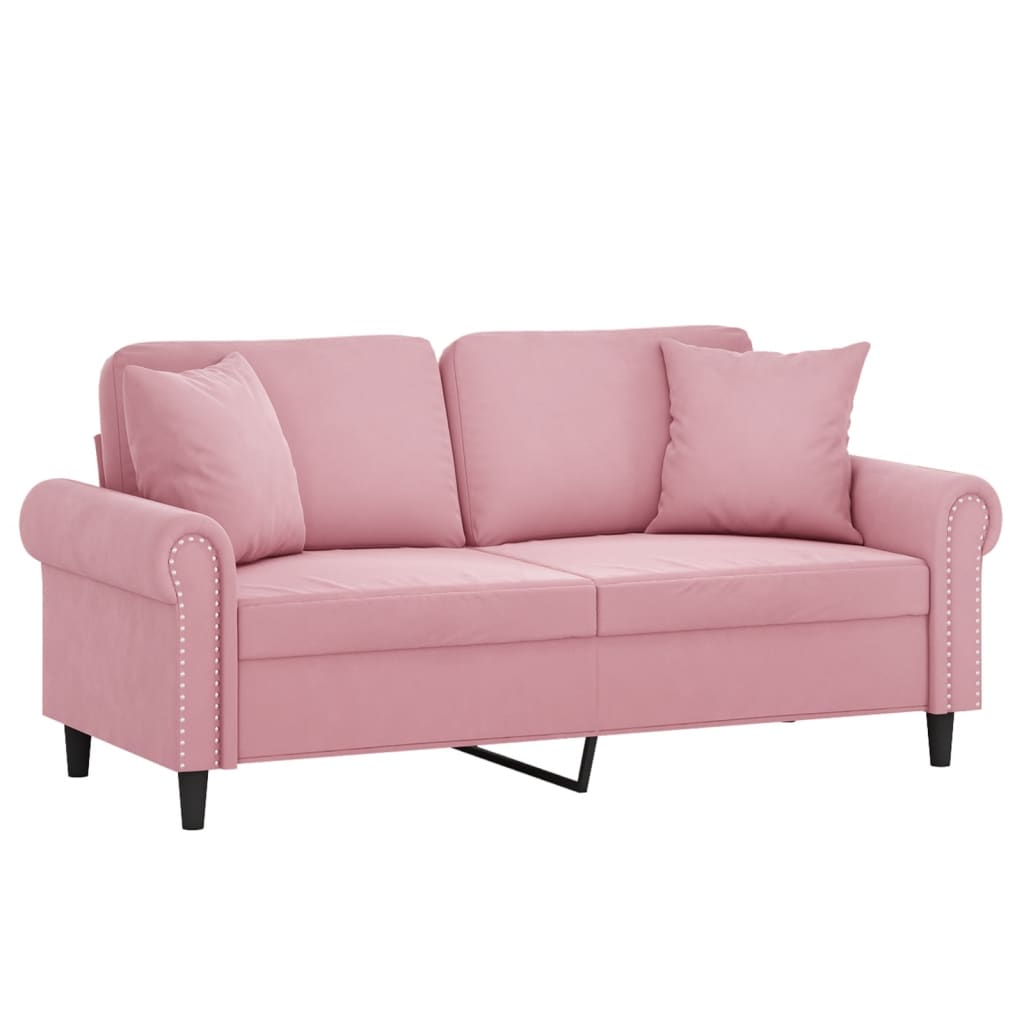 Canapé 2 places avec oreillers décoratifs rose 140 cm velours - XIOS