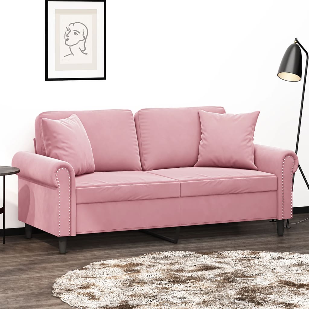 Canapé 2 places avec oreillers décoratifs rose 140 cm velours - XIOS
