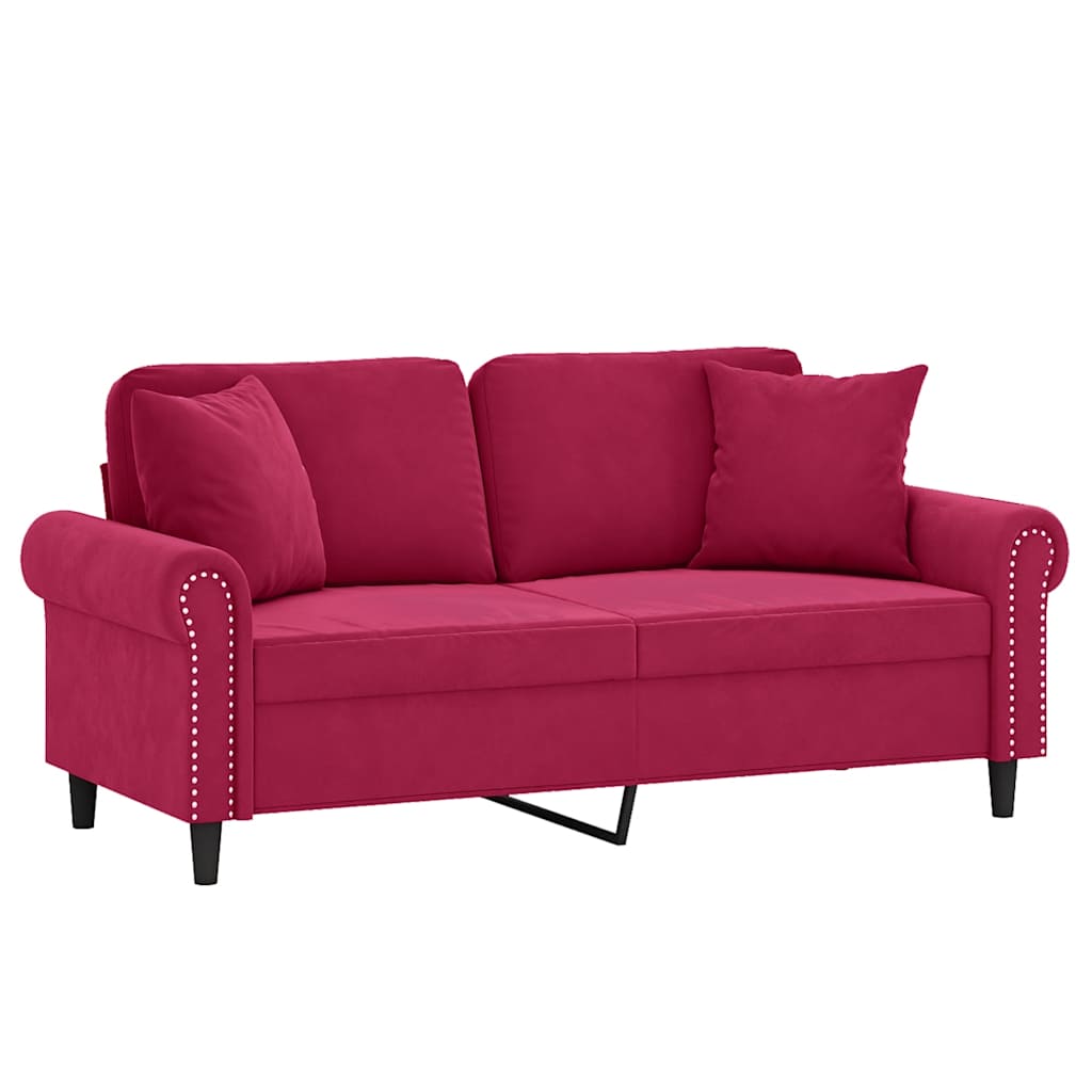 Canapé 2 places avec oreillers bordeaux 140 cm velours - XIOS