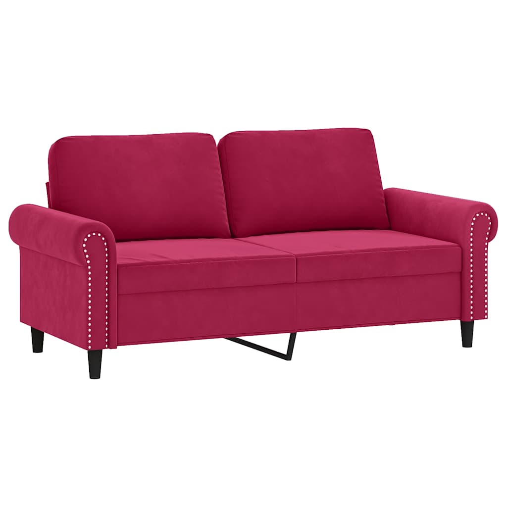 Canapé 2 places avec oreillers bordeaux 140 cm velours - XIOS