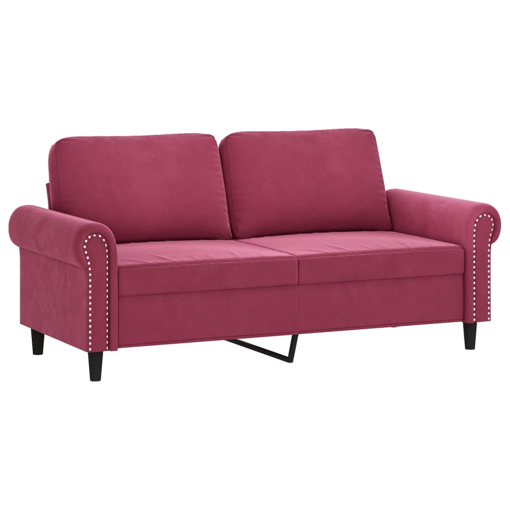 Canapé 2 places avec oreillers bordeaux 140 cm velours - XIOS