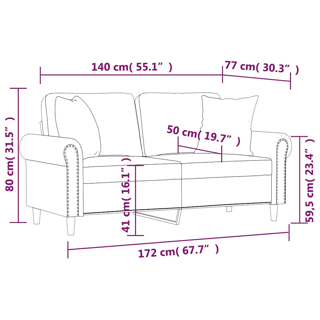 Canapé 2 places avec oreillers bordeaux 140 cm velours - XIOS