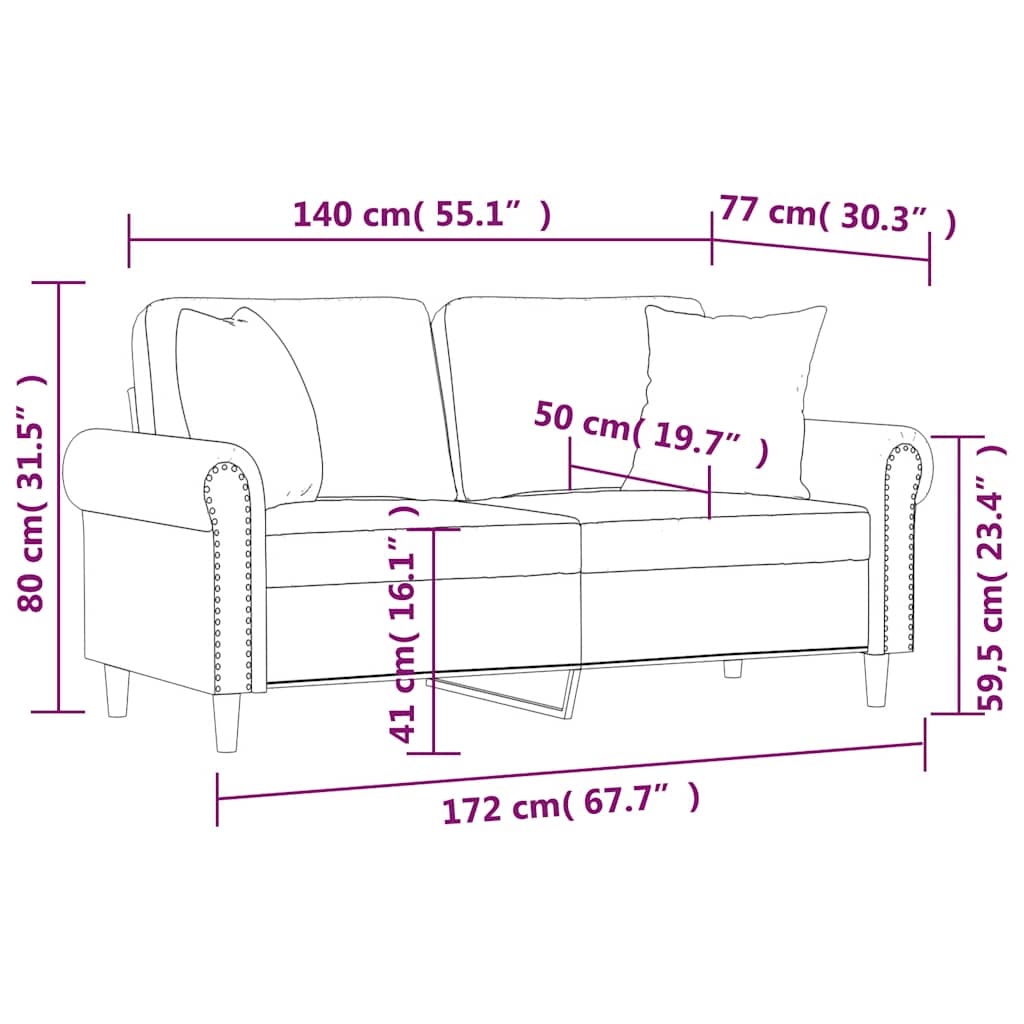 Canapé 2 places avec oreillers décoratifs noir 140 cm velours - XIOS