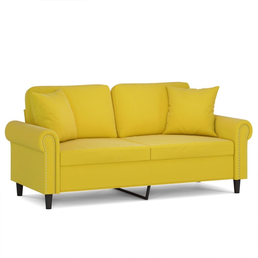 Canapé 2 places avec oreillers décoratifs jaune 140 cm velours - XIOS