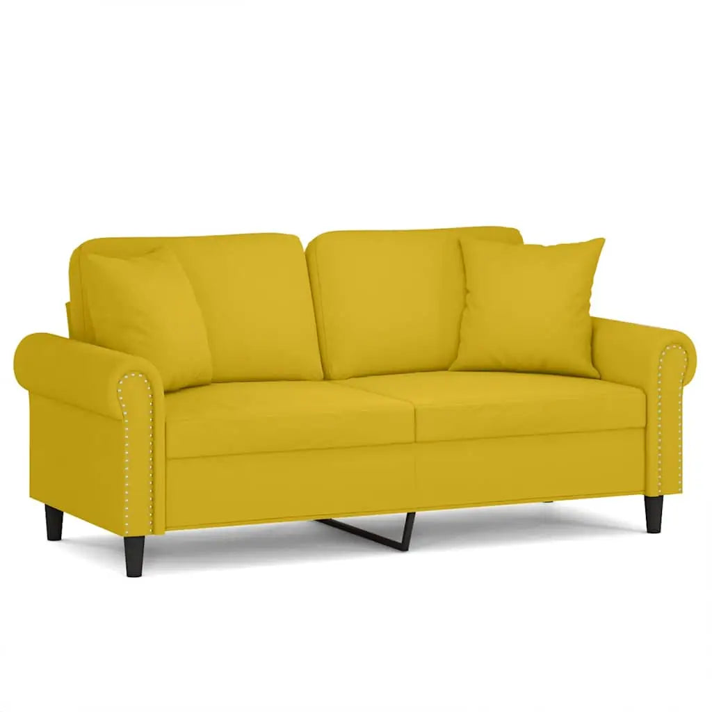 Canapé 2 places avec oreillers décoratifs jaune 140 cm velours - XIOS