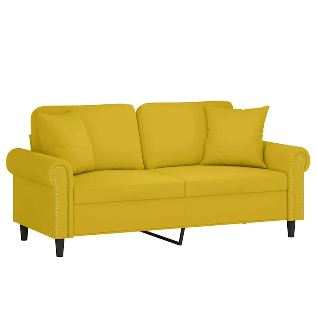 Canapé 2 places avec oreillers décoratifs jaune 140 cm velours - XIOS