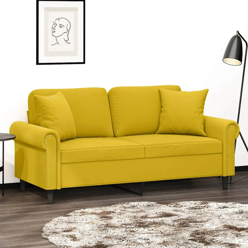 Canapé 2 places avec oreillers décoratifs jaune 140 cm velours - XIOS