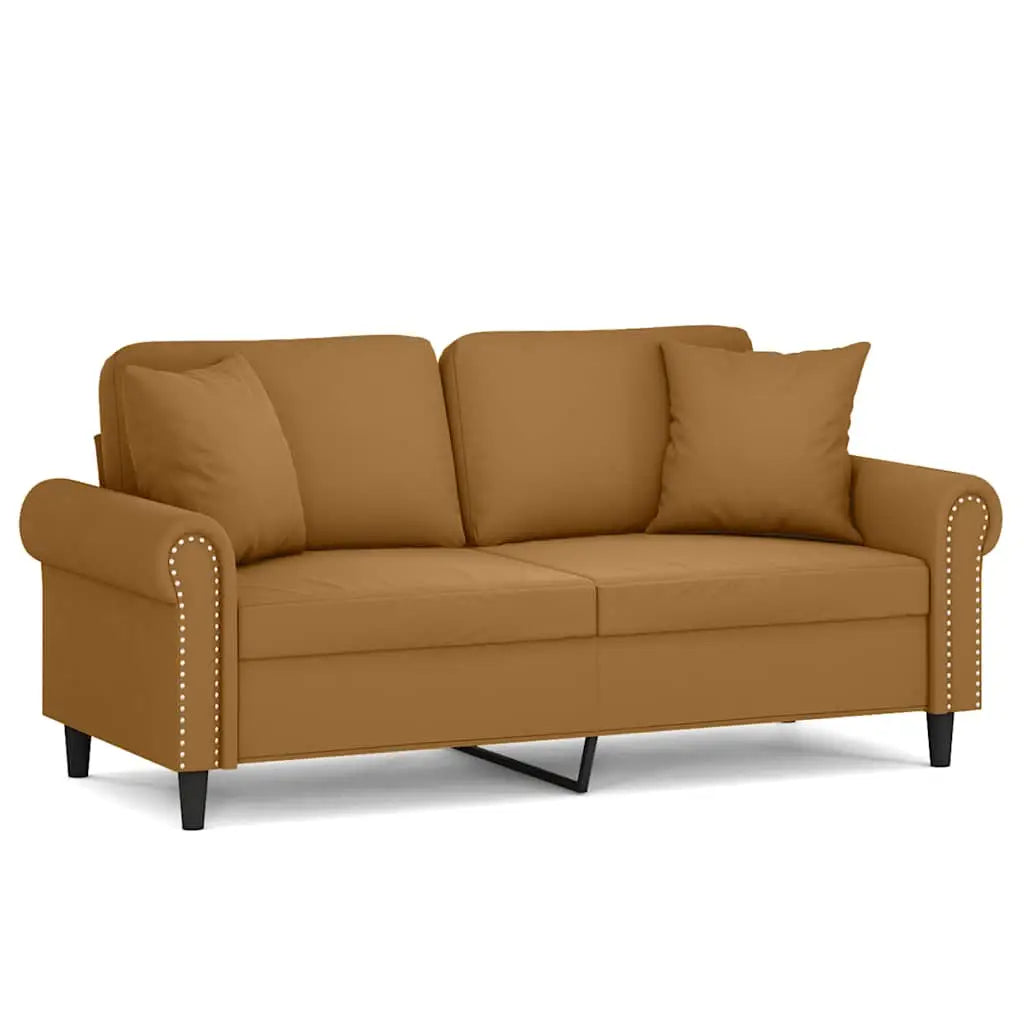 Canapé 2 places avec oreillers décoratifs brun 140 cm velours - XIOS