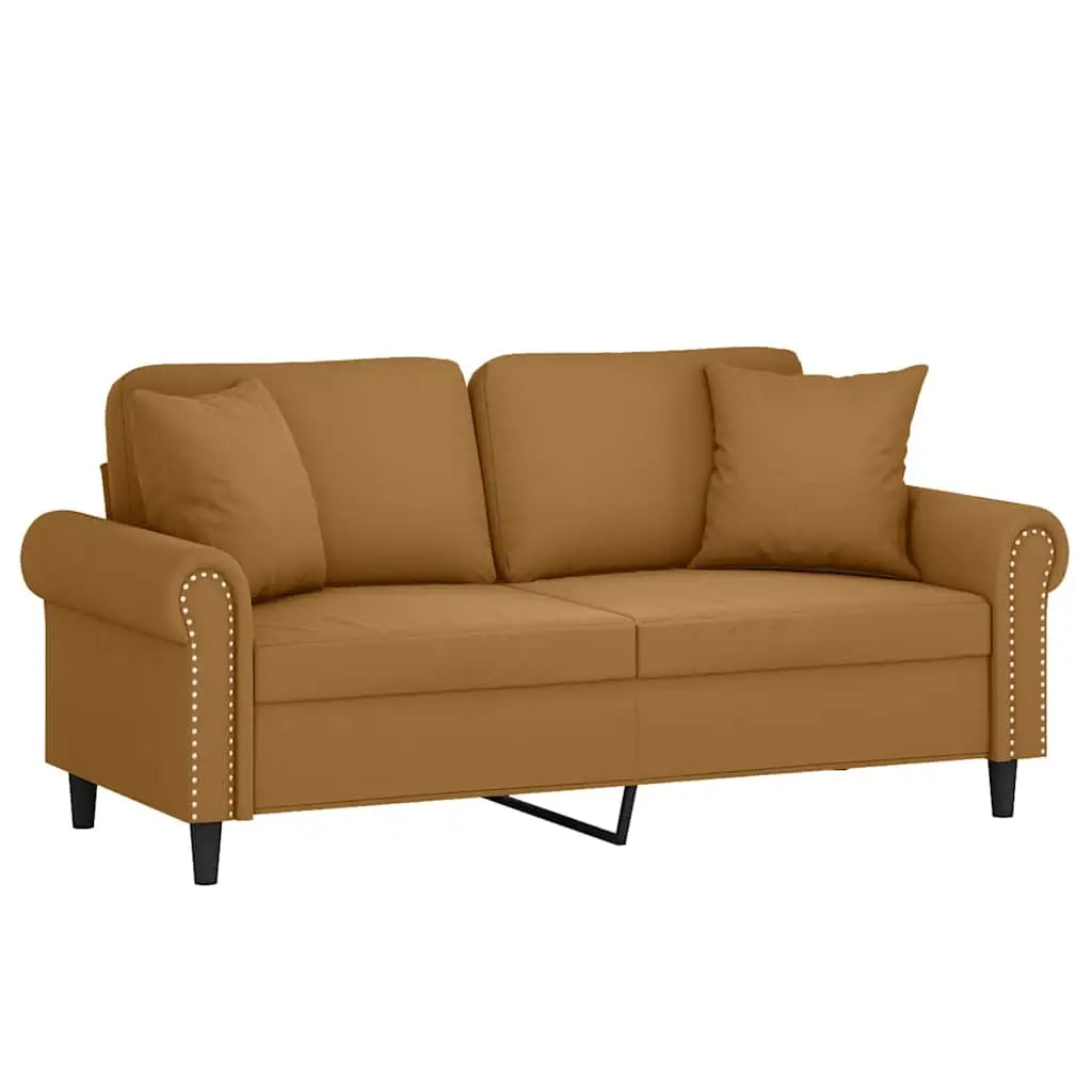 Canapé 2 places avec oreillers décoratifs brun 140 cm velours - XIOS