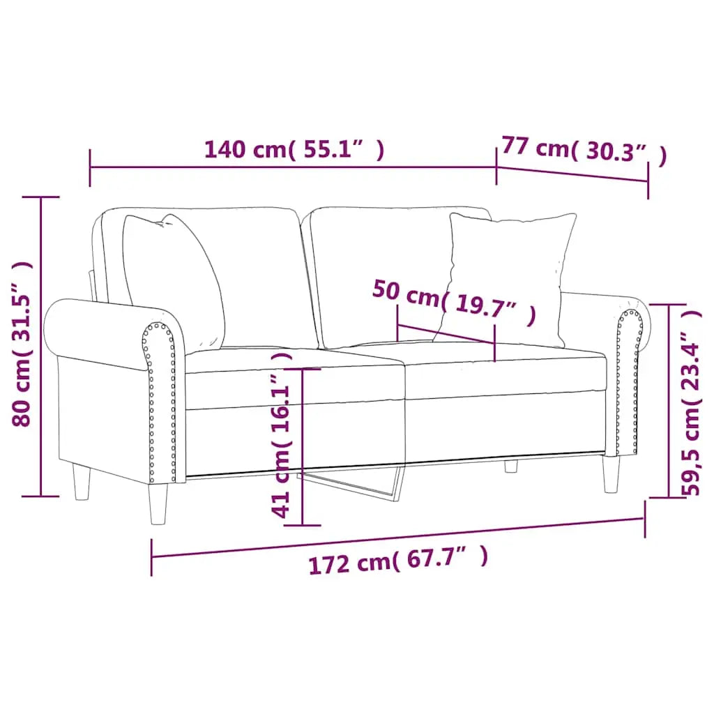 Canapé 2 places avec oreillers décoratifs brun 140 cm velours - XIOS