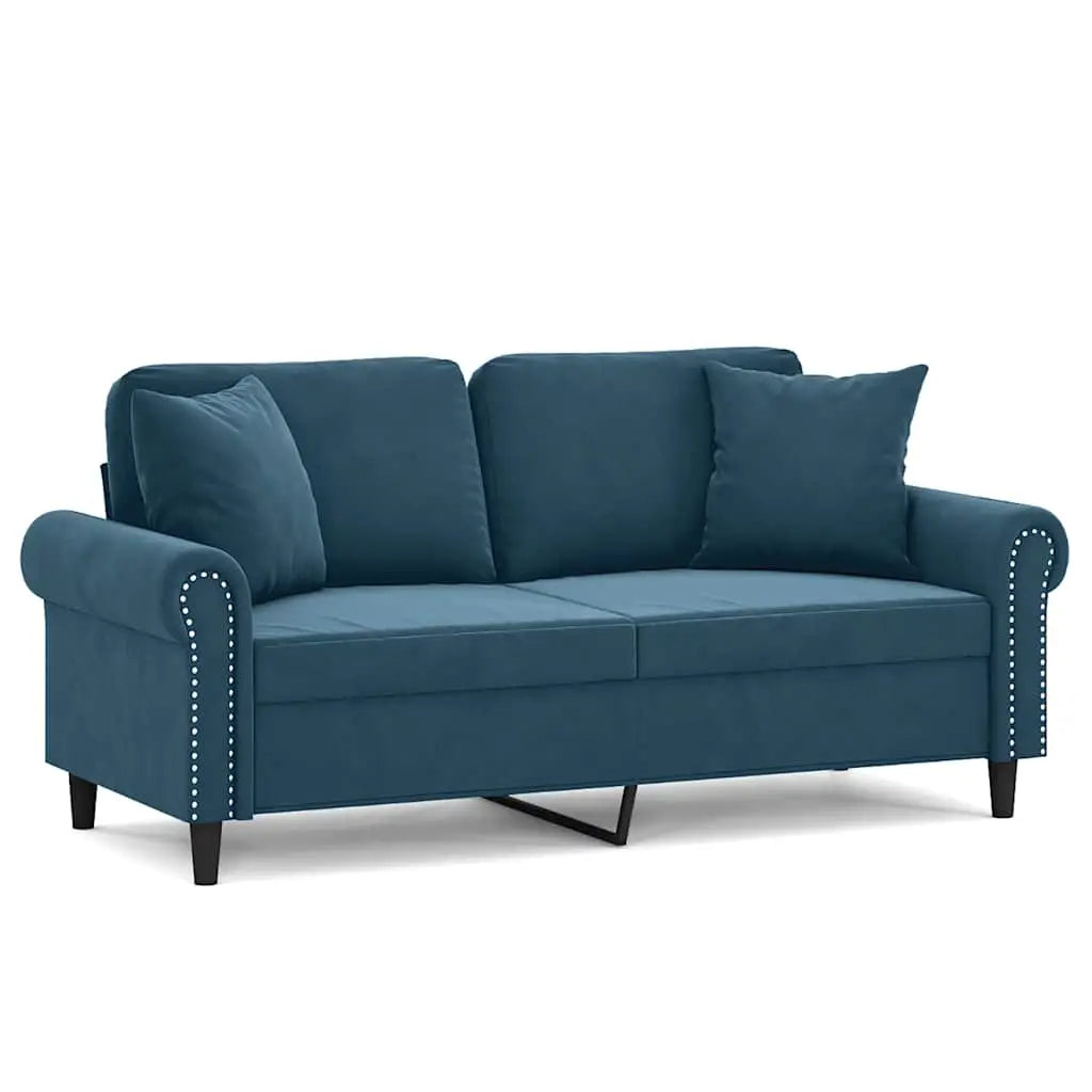 Canapé 2 places avec oreillers décoratifs bleu 140 cm velours - XIOS
