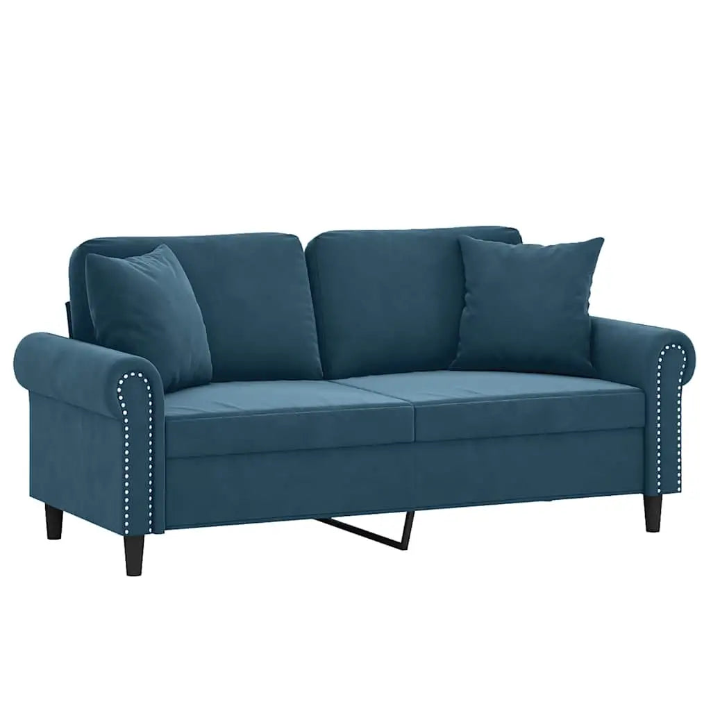 Canapé 2 places avec oreillers décoratifs bleu 140 cm velours - XIOS