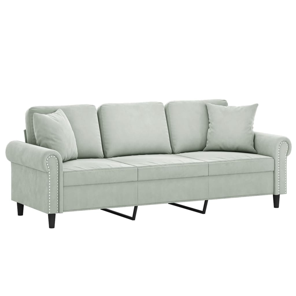 Canapé 3 places avec oreillers gris clair 180 cm velours - XIOS